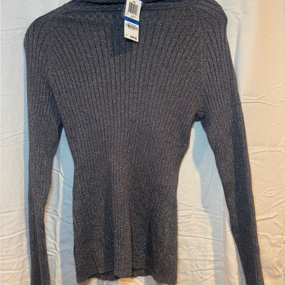 INC International Concepts Metallic Turtleneck Gray Sweater